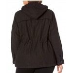 Black Women's Cotton Four Pocket Hooded Field Jacket (Standard & Plus Sizes)