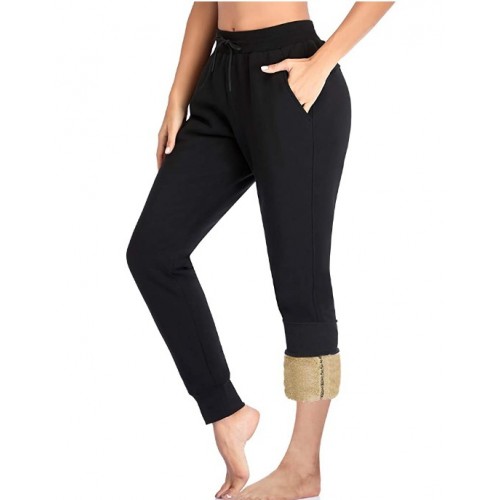 Fleece Lined, Black Women's Thermal Jogger Sweatpants with Pocket Tapered Active Pants for Winter Fleece Lined Fleece Lined, Black Women's Thermal Jogger Sweatpants with Pocket Tapered Active Pants for Winter Fleece Lined