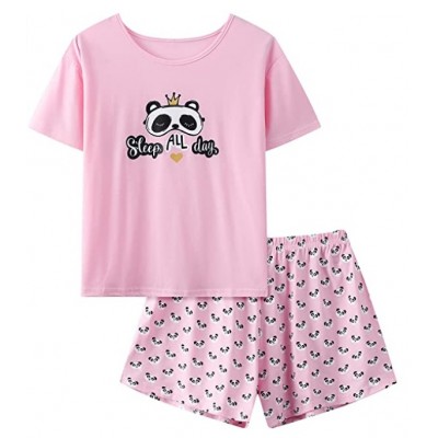 Pajamas Set For Women-Summer PJS Cartoon Print Short Sleeve Sleepwear Set Soft Nightwear