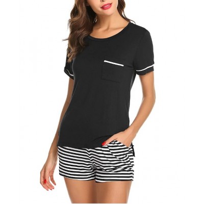 Womens Pajama Set Striped Short Sleeve Sleepwear Pjs Sets
